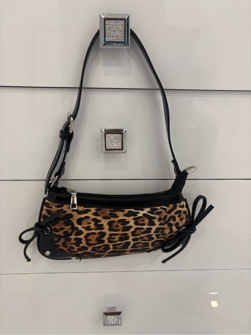 SHEIN Leopard Print Shoulder Bag with Black Trim and Bows